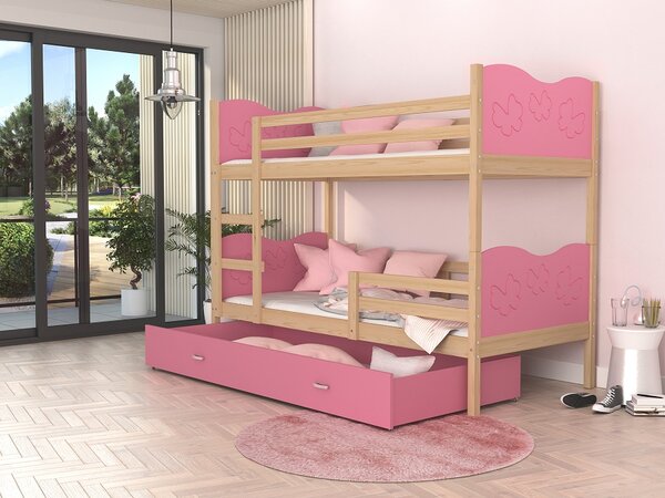 Poschoďová postel Bětka - motýlci Velikost spací plochy: 160x80, Barva dílů: bílá, Barva konstrukce: bílá