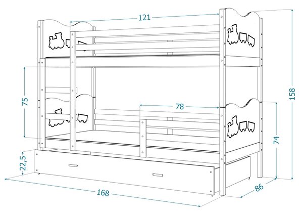 Poschoďová postel Bětka - motýlci Velikost spací plochy: 160x80, Barva dílů: bílá, Barva konstrukce: bílá