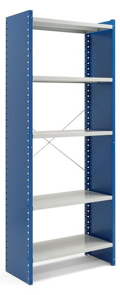 AJ Produkty Kovový regál MIX, 2100x860x400 mm, s bočními stěnami, modrý, šedé police