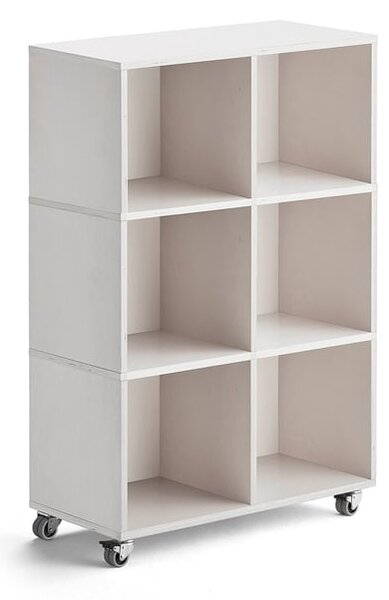 AJ Produkty Regál RICO, 1245x800x375 mm, 6 přihrádek, kolečka, bílá pigmentovaná