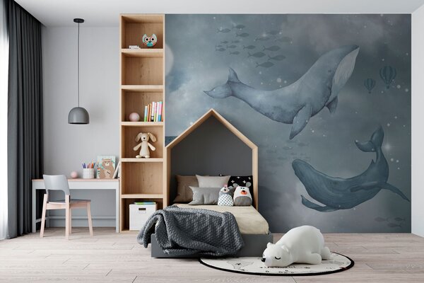 Fototapety Tři velké velryby plavou ve hvězdách na noční obloze, Fototapety moře, u96337 : uwalls.cz