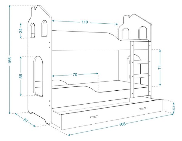 AJK Poschoďová postel Dan DOMEK - laboratoř Velikost spací plochy: 160x80, Barva: bílá
