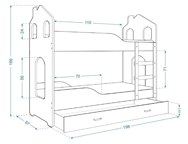 AJK Poschoďová postel Dan DOMEK - laboratoř Velikost spací plochy: 160x80, Barva: bílá