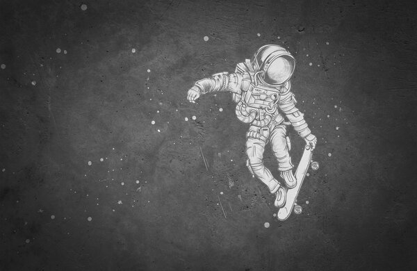 Fototapety Astronaut na skateboardu ve vesmíru, Fototapety dětské, u96123 : uwalls.cz