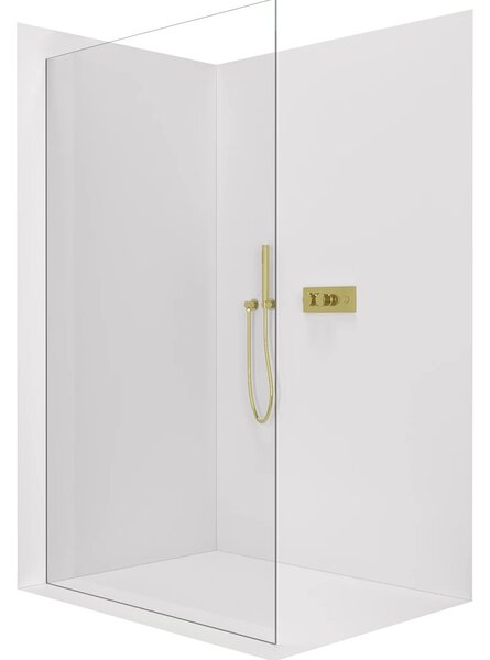 Sprchová zástěna Walk-in Crystal L/P - 8 mm - bezvzpěrový systém - zlatá, transparentní sklo - 70x200 cm