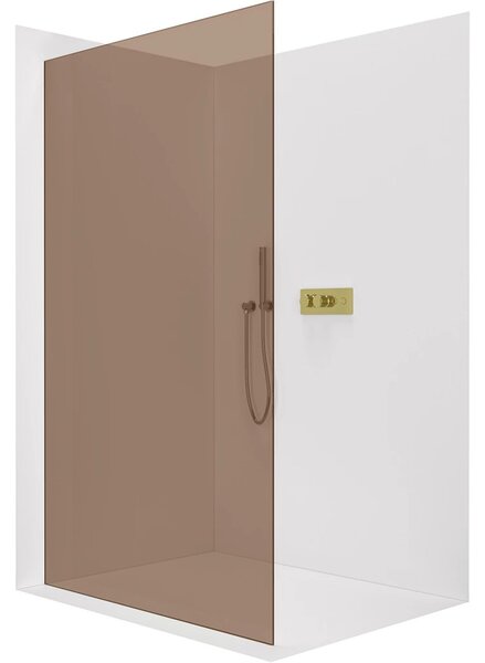Sprchová zástěna Walk-in Crystal L/P - 8 mm - bezvzpěrový systém - zlatá, bronzové sklo - 50x200 cm