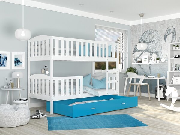 Poschoďová postel Kubus MDF - bílá + varianty Velikost spací plochy: 160x80, Barva: modrá, Matrace: ne