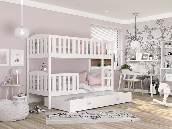 Poschoďová postel Kubus MDF - bílá + varianty Velikost spací plochy: 160x80, Barva: modrá, Matrace: ne