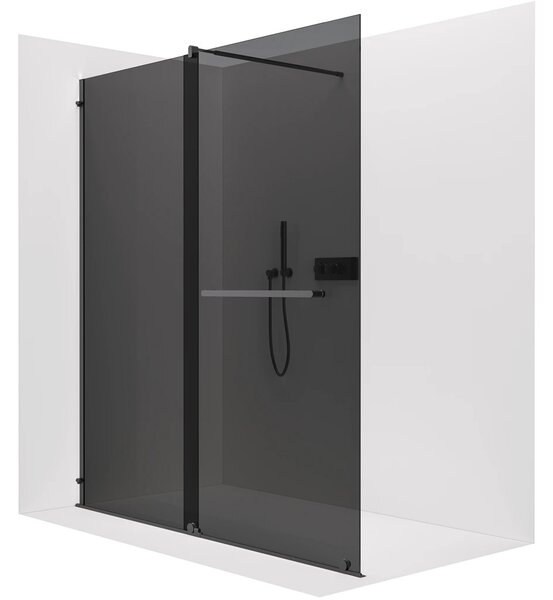 Sprchová zástěna Walk-in Medin L/P - 8 mm - černá matná, grafitové sklo - 120x195 cm - dvoudílná posuvná