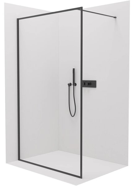 Sprchová zástěna Walk-in Moreli L/P - 8 mm - černá matná, transparentní sklo - 60x200 cm