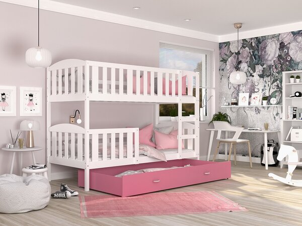 Poschoďová postel Kubus MDF - bílá + varianty Velikost spací plochy: 160x80, Barva: modrá, Matrace: ne