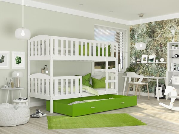 Poschoďová postel Kubus MDF - bílá + varianty Velikost spací plochy: 160x80, Barva: modrá, Matrace: ne