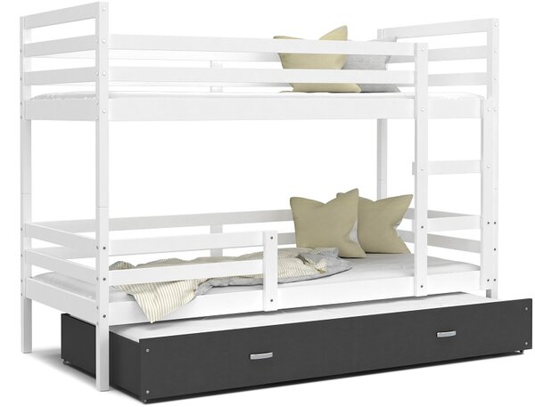 AJK Poschoďová postel Melanie 3 MDF - pro 3 děti Velikost spací plochy: 190x80, Barva dílů: bílá, Barva konstrukce: bílá