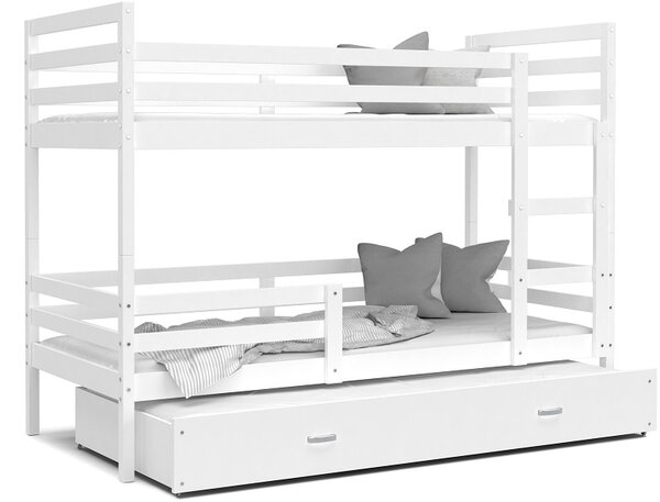AJK Poschoďová postel Melanie 3 MDF - pro 3 děti Velikost spací plochy: 190x80, Barva dílů: bílá, Barva konstrukce: bílá