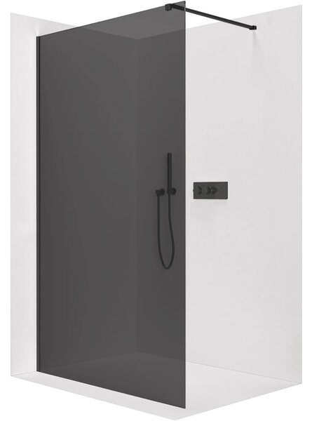 Sprchová zástěna Walk-in Onyx Cube L/P - 8 mm - hranatá vzpěra - černá matná, grafitové sklo - 30x200 cm