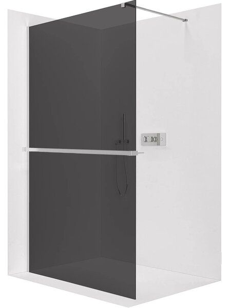 Sprchová zástěna Walk-in Onyx Cube L/P - 8 mm - hranatá vzpěra + polička/držák na ručníky - chrom, grafitové sklo - 30x200 cm