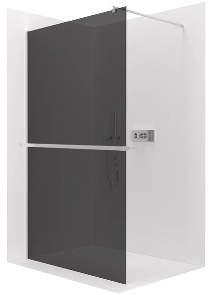 Sprchová zástěna Walk-in Onyx Cube L/P - 8 mm + polička/držák na ručníky - hranatá vzpěra - chrom, grafitové sklo - 120x200 cm