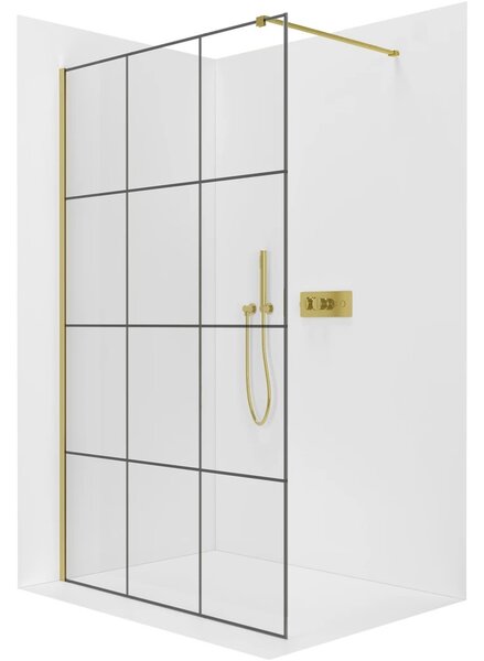 Sprchová zástěna Walk-in Onyx Cube L/P - 8 mm - hranatá vzpěra - zlatá, industriální sklo - 90x200 cm