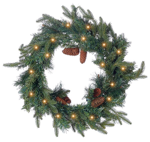 Osvícený vánoční věnec ⌀ 60 cm zelený KAMERUN