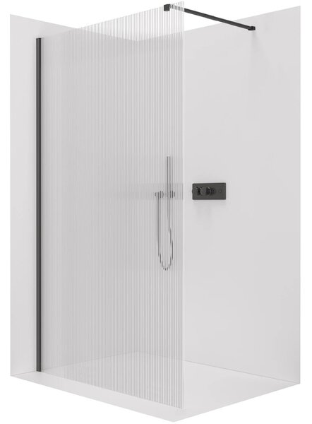 Sprchová zástěna Walk-in Onyx Cube L/P - 8 mm - hranatá vzpěra - černá matná, rýhované sklo - 50x200 cm
