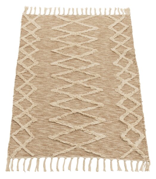 Béžový bavlněný kobereček Zita s třásněmi - 105*61 cm