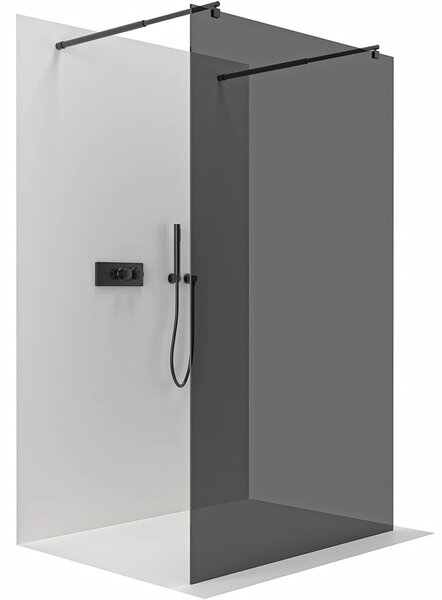 Sprchová zástěna Walk-in Onyx Duo L/P - 8 mm - kulatá vzpěra - černá matná, grafitové sklo - 50x200 cm
