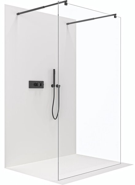 Sprchová zástěna Walk-in Onyx Duo L/P - 8 mm - kulatá vzpěra - černá matná, transparentní sklo - 50x200 cm
