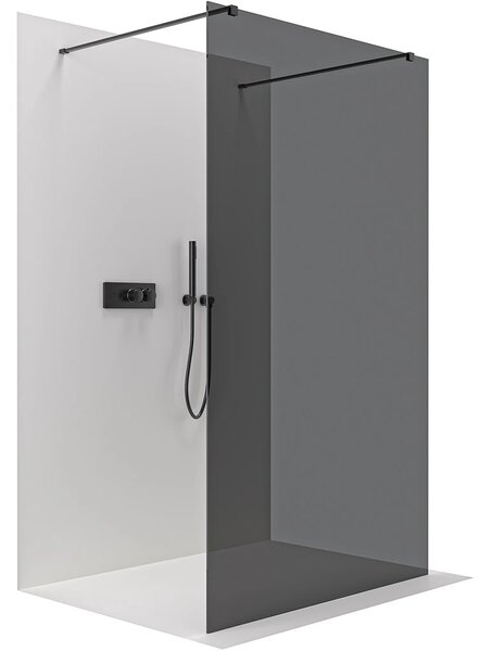 Sprchová zástěna Walk-in Onyx Duo L/P - 8 mm - hranatá vzpěra - černá matná, grafitové sklo - 50x200 cm