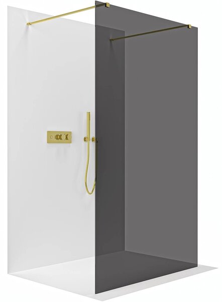Sprchová zástěna Walk-in Onyx Duo L/P - 8 mm - hranatá vzpěra - zlatá, grafitové sklo - 50x200 cm