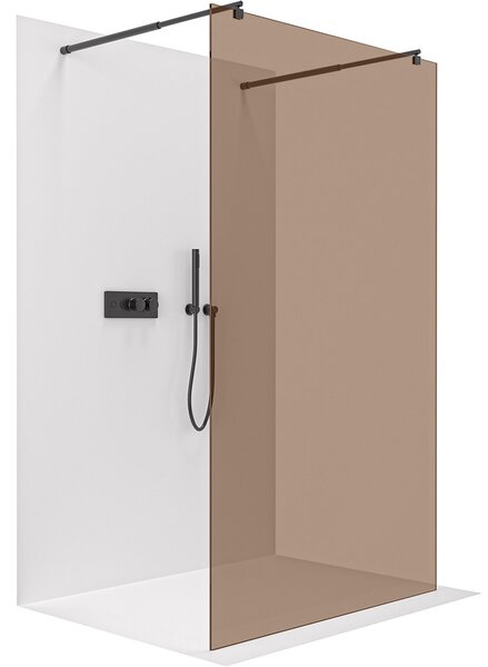 Sprchová zástěna Walk-in Onyx Duo L/P - 8 mm - kulatá vzpěra - černá matná, bronzové sklo - 50x200 cm