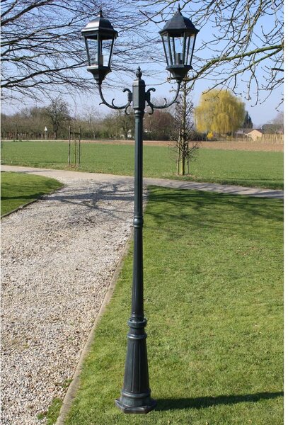 Zahradní lampa vysoká 2ramenná 230 cm tmavě zelená/černá hliník