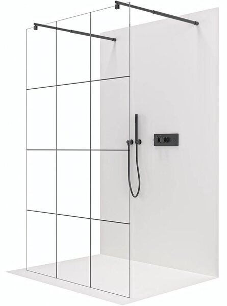 Sprchová zástěna Walk-in Onyx Duo L/P - 8 mm - kulatá vzpěra - černá matná, industriální sklo - 150x200 cm