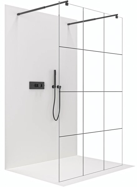 Sprchová zástěna Walk-in Onyx Duo L/P - 8 mm - kulatá vzpěra - černá matná, industriální sklo - 90x200 cm