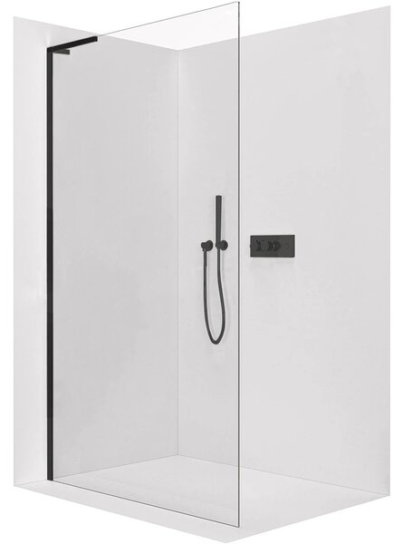 Sprchová zástěna Walk-in Onyx L-levá vzpěra - 8 mm - černá matná, transparentní sklo - 30x200 cm