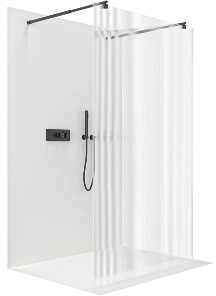 Sprchová zástěna Walk-in Onyx Duo L/P - 8 mm - kulatá vzpěra - černá matná, rýhované sklo - 50x200 cm