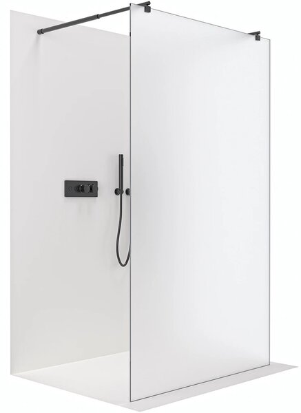 Sprchová zástěna Walk-in Onyx Duo L/P - 8 mm - kulatá vzpěra - černá matná, mléčné sklo - 60x200 cm