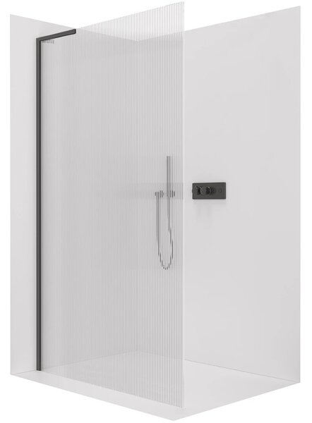 Sprchová zástěna Walk-in Onyx L-levá vzpěra - 8 mm - černá matná, rýhované sklo - 50x200 cm