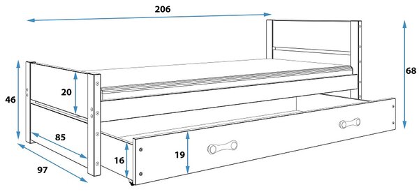 BMS Dětská Postel Bartek Grafit 200 x 90