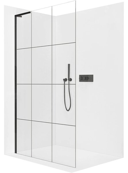 Sprchová zástěna Walk-in Onyx L-levá vzpěra - 8 mm - černá matná, industriální sklo - 90x200 cm