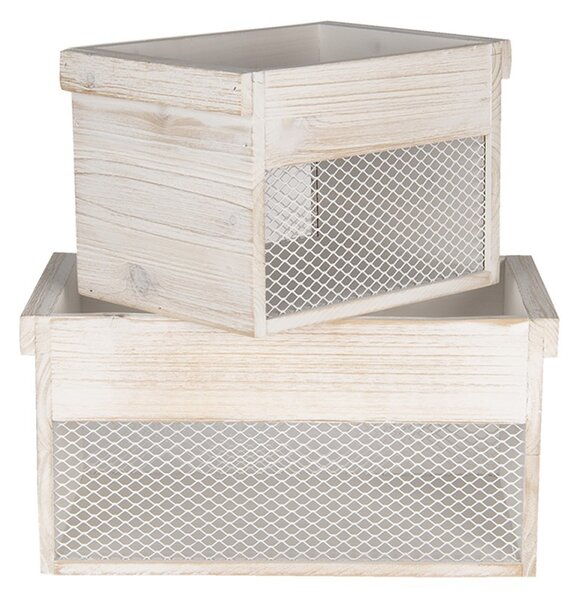 2ks dřevěný úložný box s bílou patinou - 18*18*12 / 15*15*11 cm - Clayre & Eef