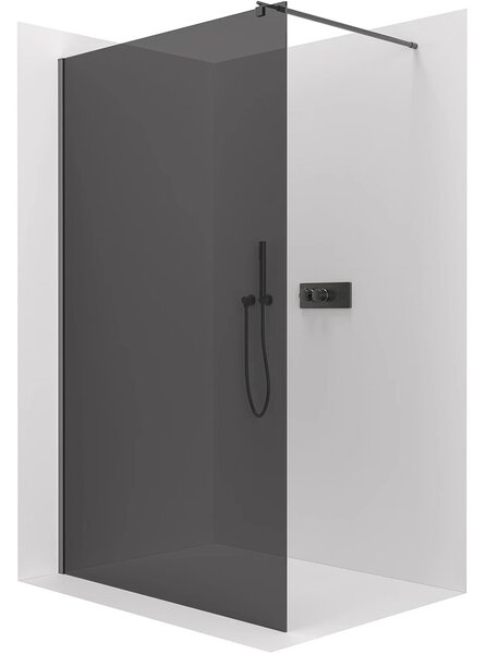 Sprchová zástěna Walk-in Onyx Round L/P - 8 mm - kulatá vzpěra - černá matná, grafitové sklo - 30x200 cm