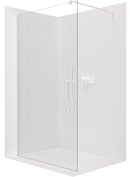 Sprchová zástěna Walk-in Onyx Round L/P - 8 mm - kulatá vzpěra - bílá matná, transparentní sklo - 30x200 cm