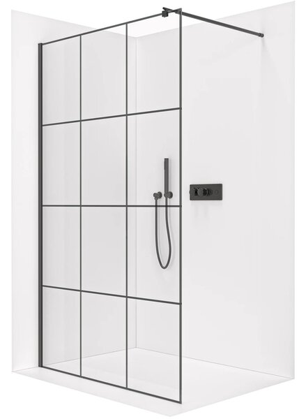 Sprchová zástěna Walk-in Onyx Round L/P - 8 mm - kulatá vzpěra - černá matná, industriální sklo - 90x200 cm