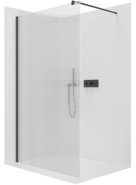 Sprchová zástěna Walk-in Onyx Round L/P - 8 mm - kulatá vzpěra - černá matná, rýhované sklo - 50x200 cm