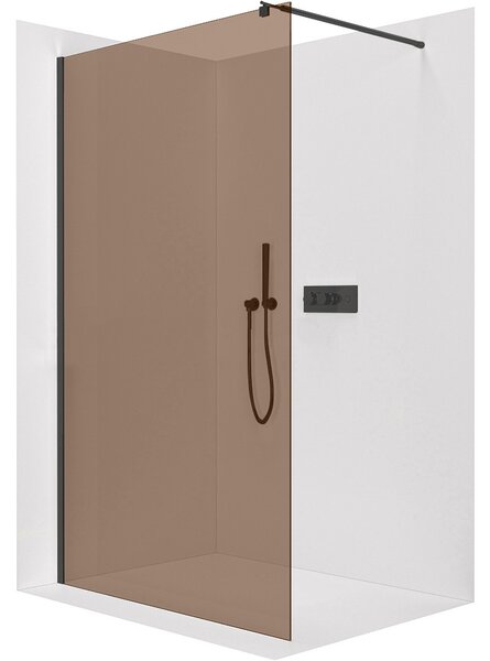 Sprchová zástěna Walk-in Onyx Round L/P - 8 mm - kulatá vzpěra - černá matná, bronzové sklo - 50x200 cm