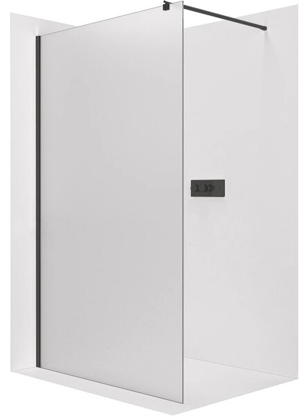 Sprchová zástěna Walk-in Onyx Round L/P - 8 mm - kulatá vzpěra - černá matná, mléčné sklo - 30x200 cm