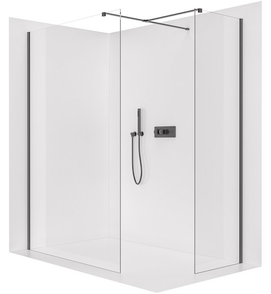 Sprchová zástěna Walk-in Onyx T L/P - 8 mm - hranatá vzpěra - černá matná, transparentní sklo - 30x30x200 cm