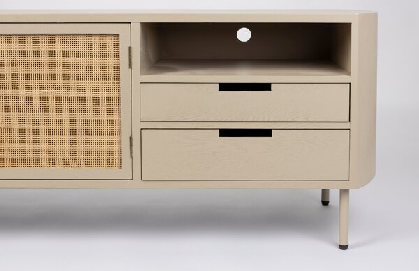 White Label Béžový dřevěný TV stolek s ratanovou výplní WLL AMAYA 150 x 38 cm