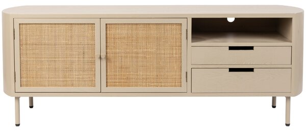 White Label Béžový dřevěný TV stolek s ratanovou výplní WLL AMAYA 150 x 38 cm