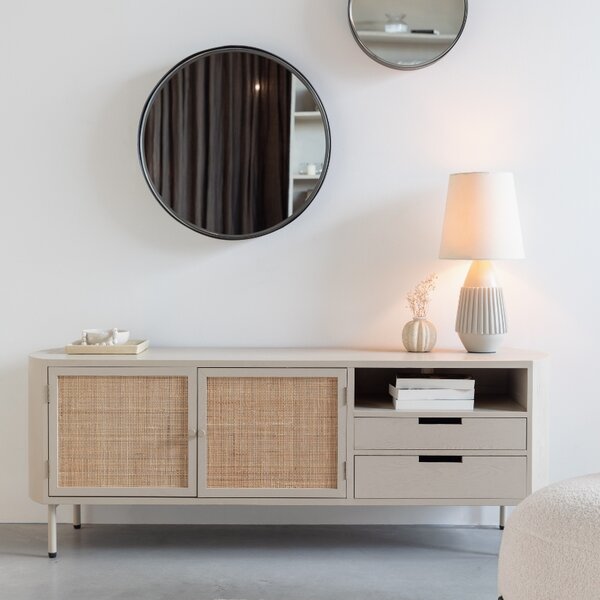 White Label Béžový dřevěný TV stolek s ratanovou výplní WLL AMAYA 150 x 38 cm